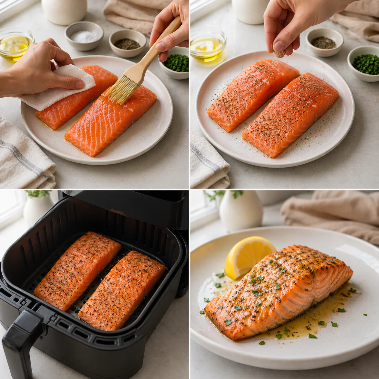 Steps to make air fryer salmon fillets