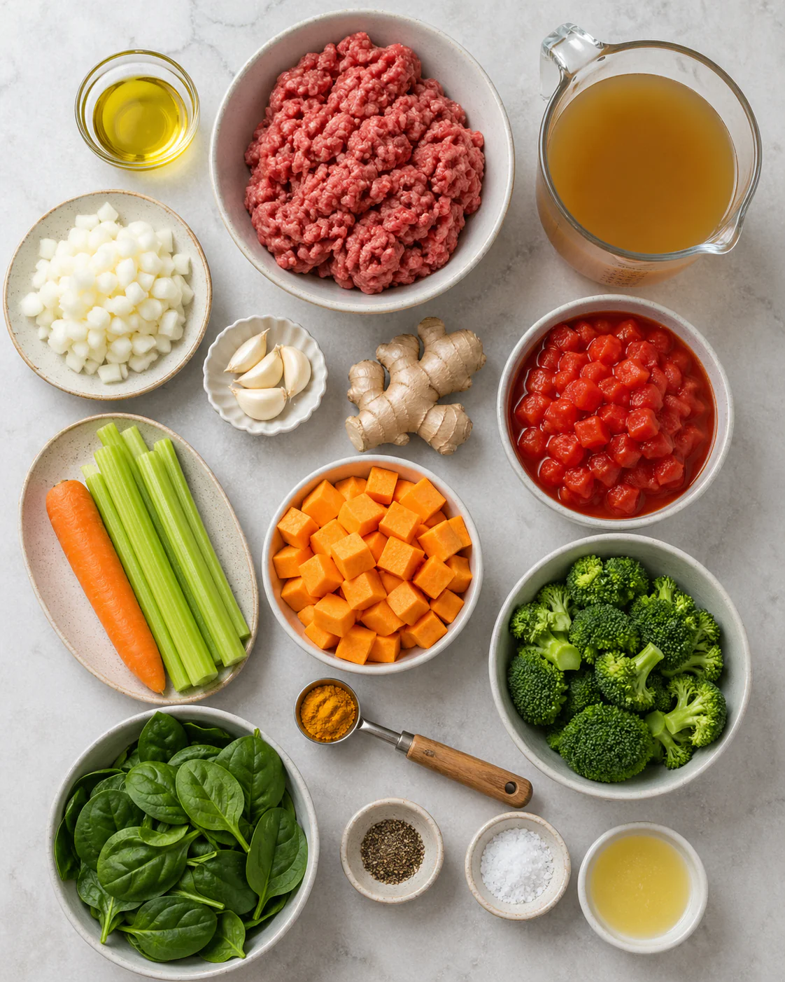 Ingredients for anti-inflammatory ground beef soup