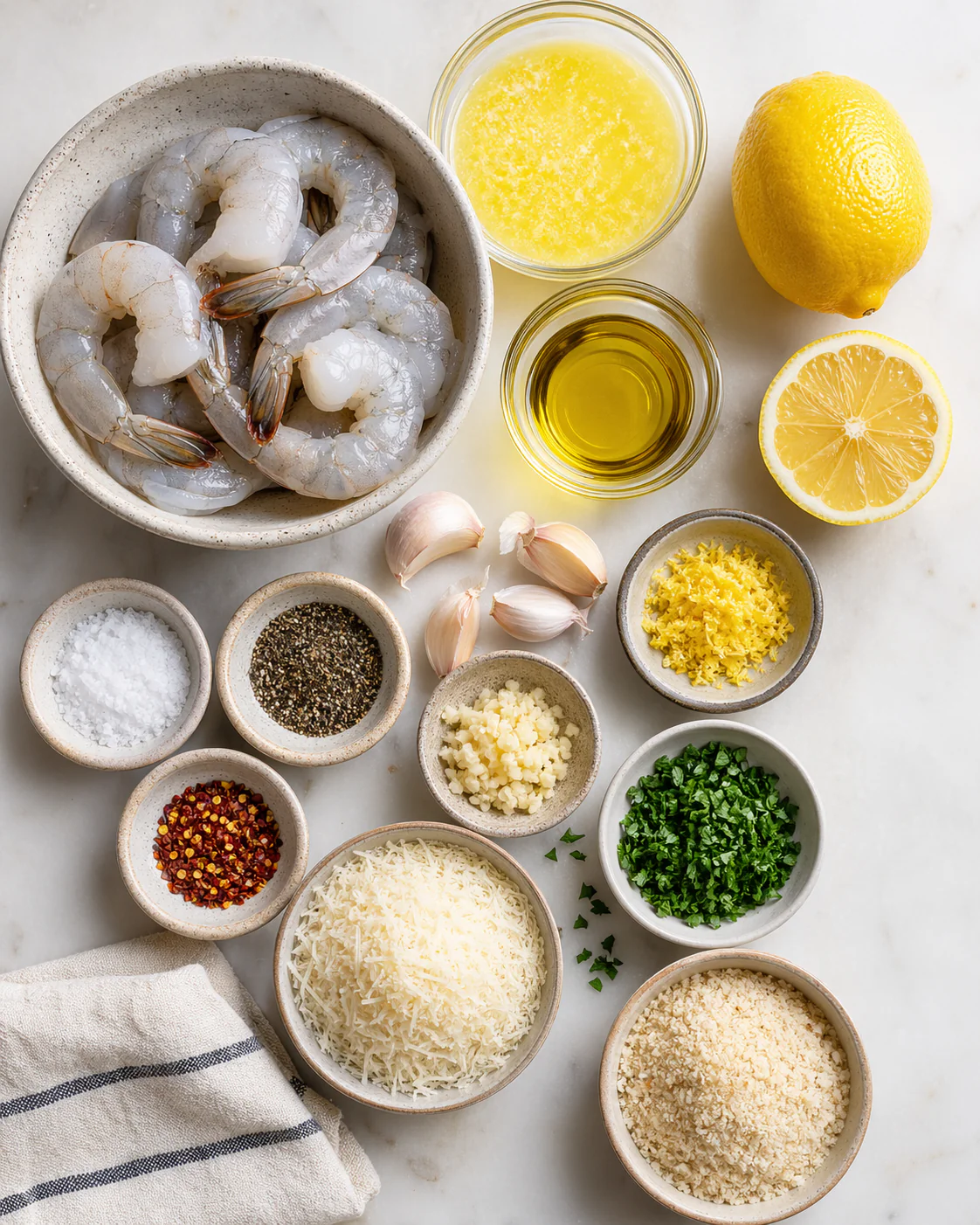 Ingredients for baked parmesan shrimp scampi