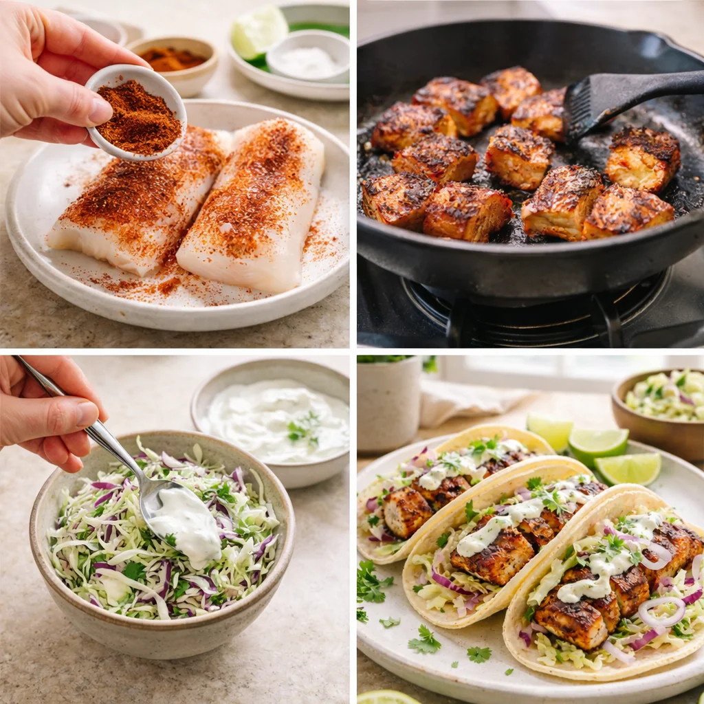 Cooking steps for making blackened fish tacos
