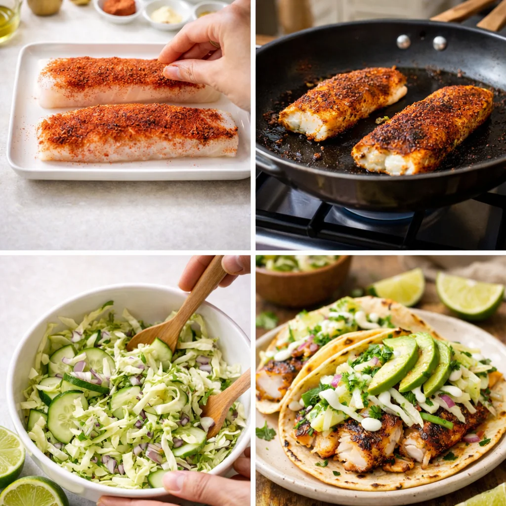 Cooking steps for blackened fish tacos
