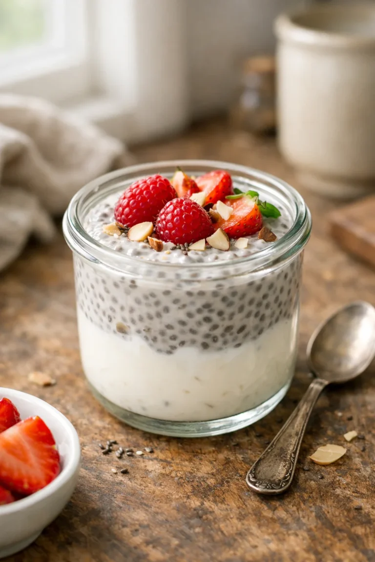 chia seed pudding with yogurt in small jar
