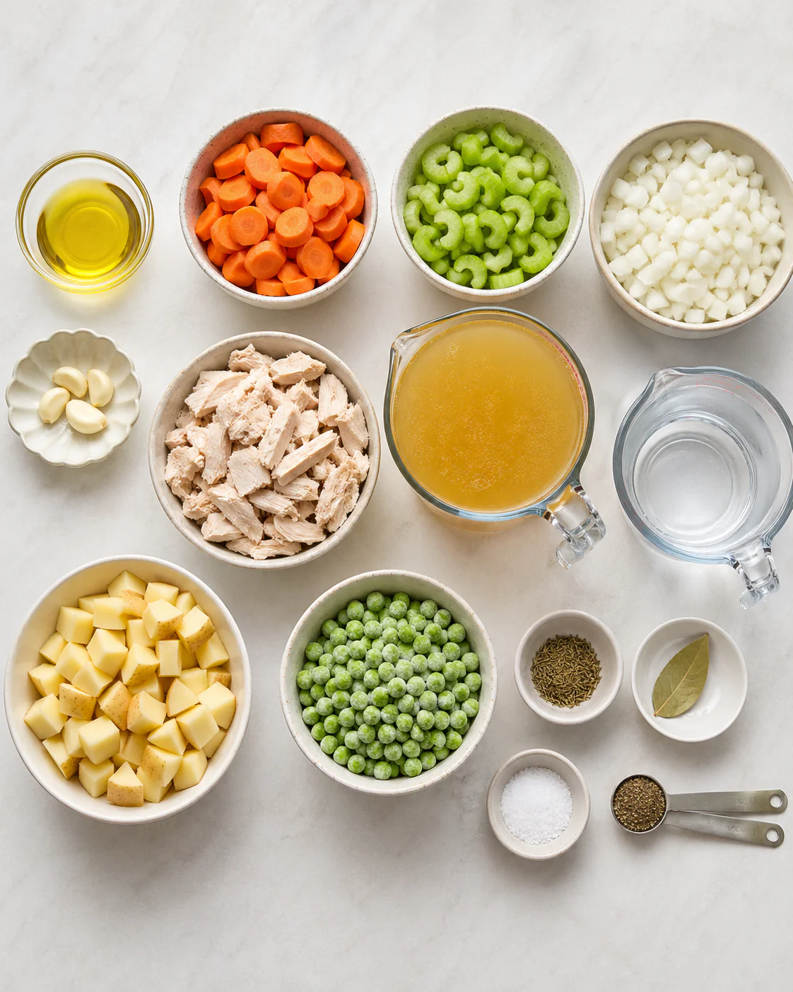 Ingredients for chicken and vegetable freezer soup