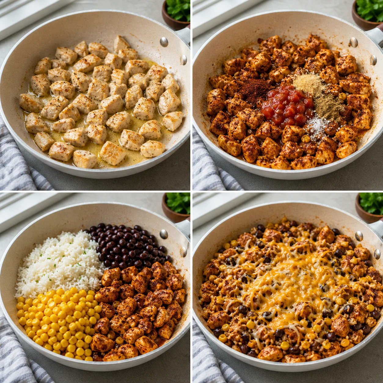 Step-by-step chicken burrito bowl preparation