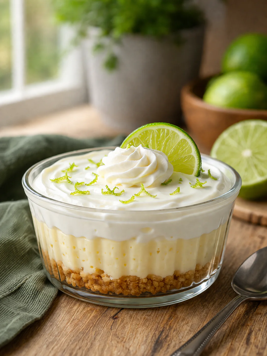 Classic key lime pie with whipped topping and lime zest