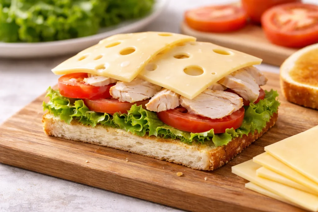 adding cheese to club sandwich step