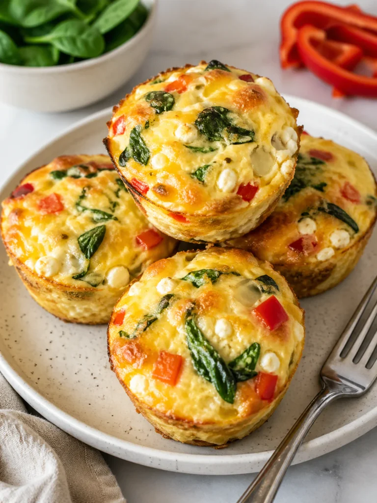 Cottage cheese egg muffins with spinach and bell pepper