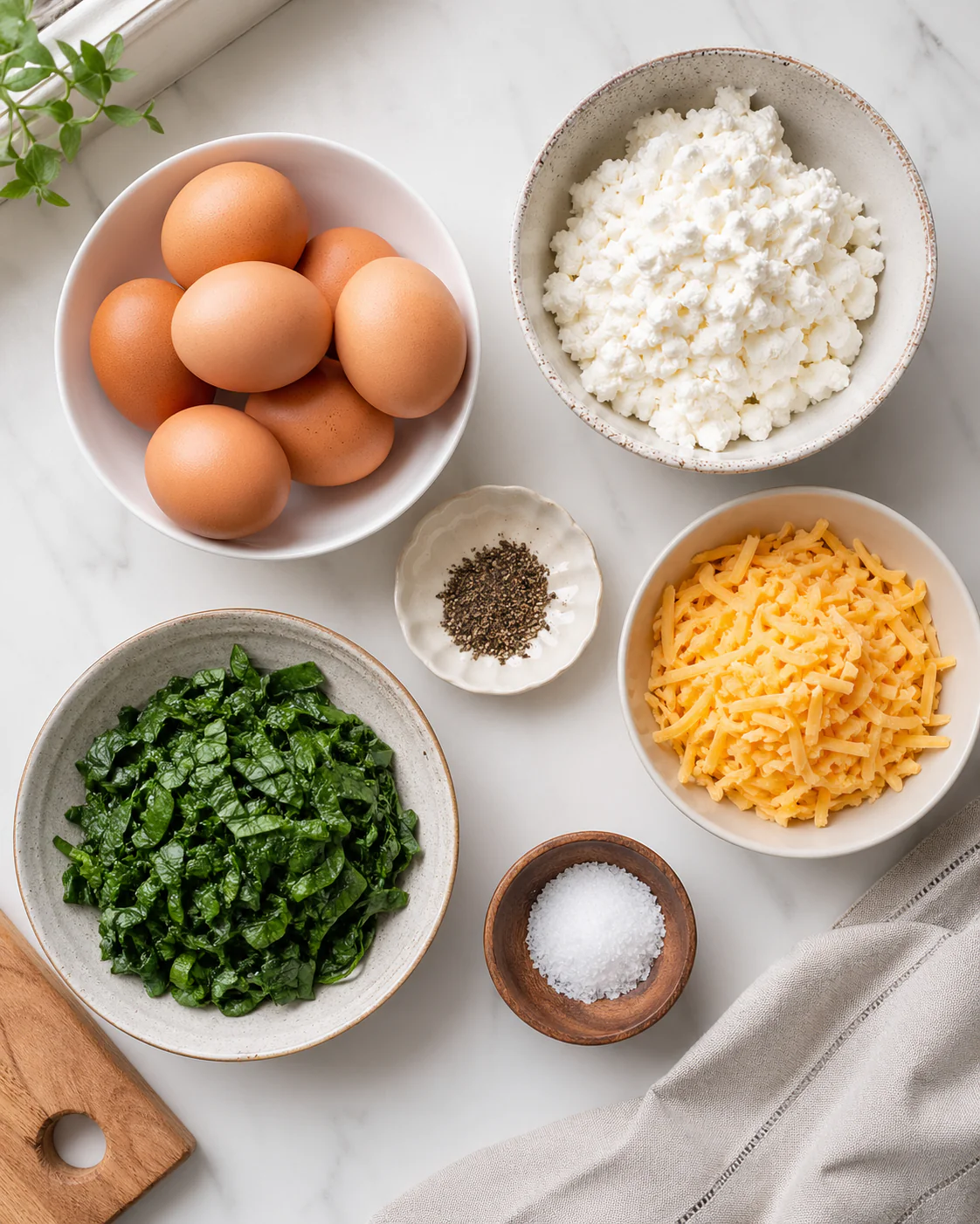 Ingredients for cottage cheese egg muffins
