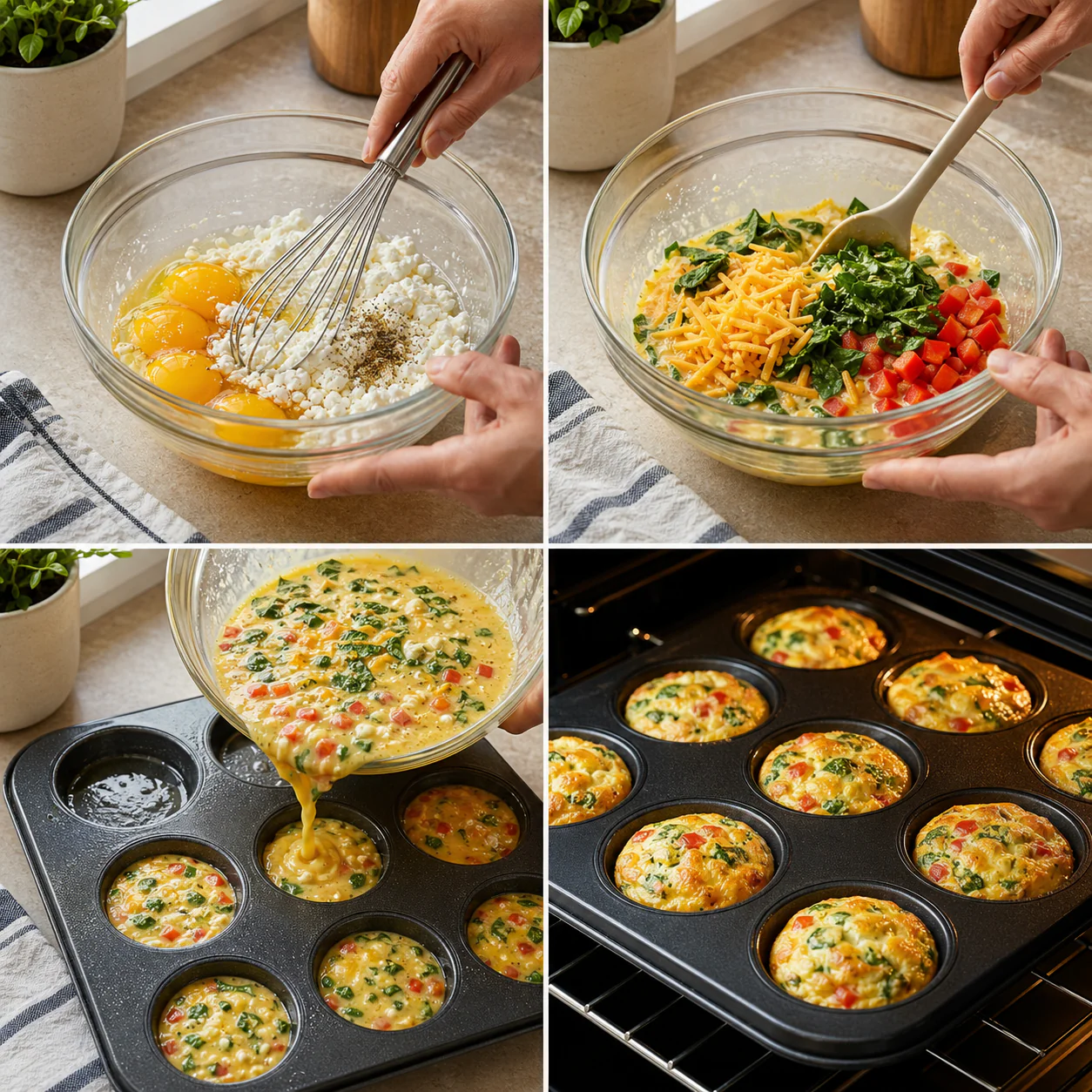 Cottage cheese egg muffins baking in a muffin tin
