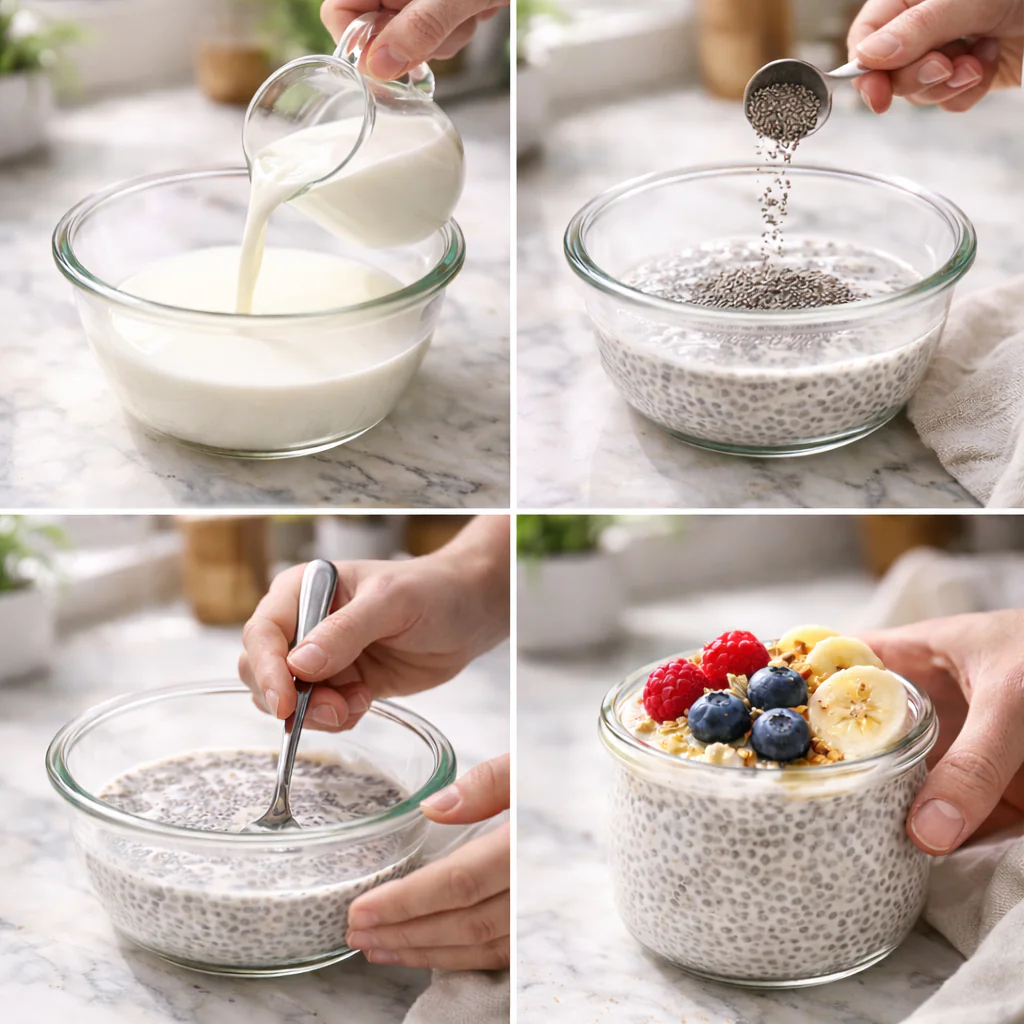 Steps to make chia seed pudding