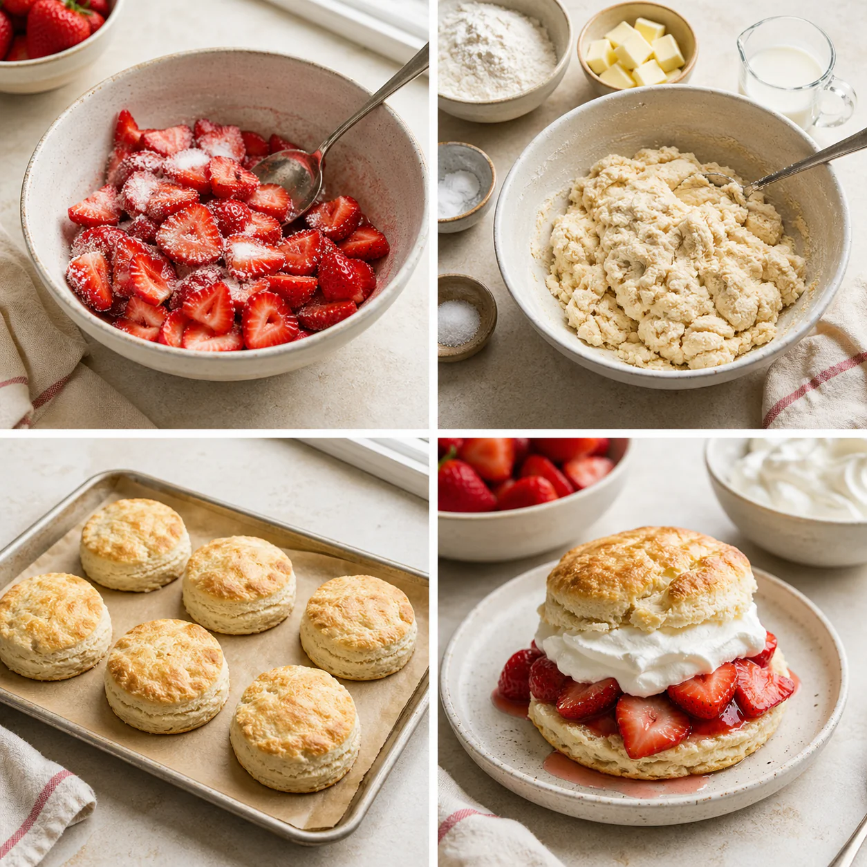 Preparing strawberry shortcake steps