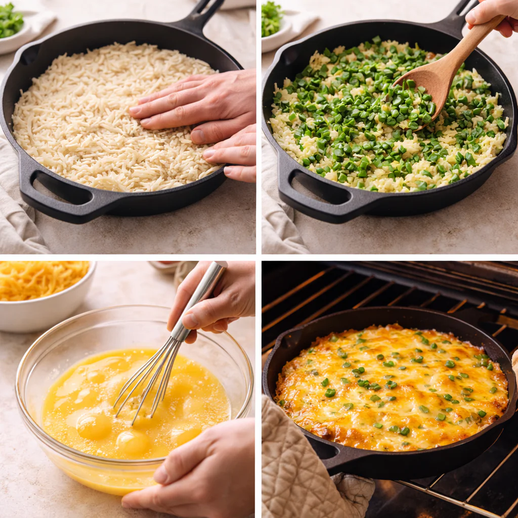 Preparing the egg bake in a skillet