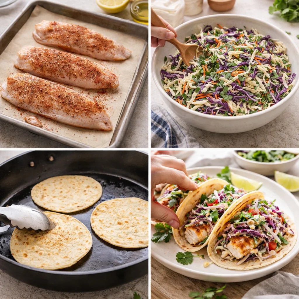 Step by step preparation of fish tacos