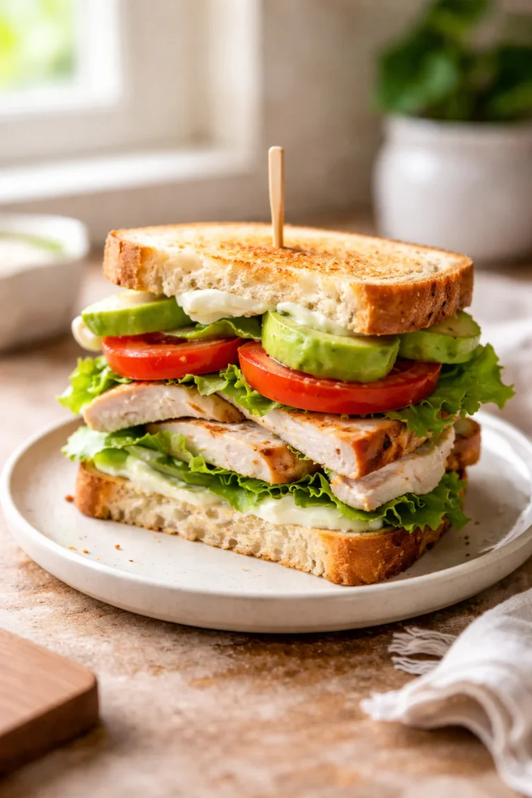 grilled chicken club sandwich with avocado tomato lettuce