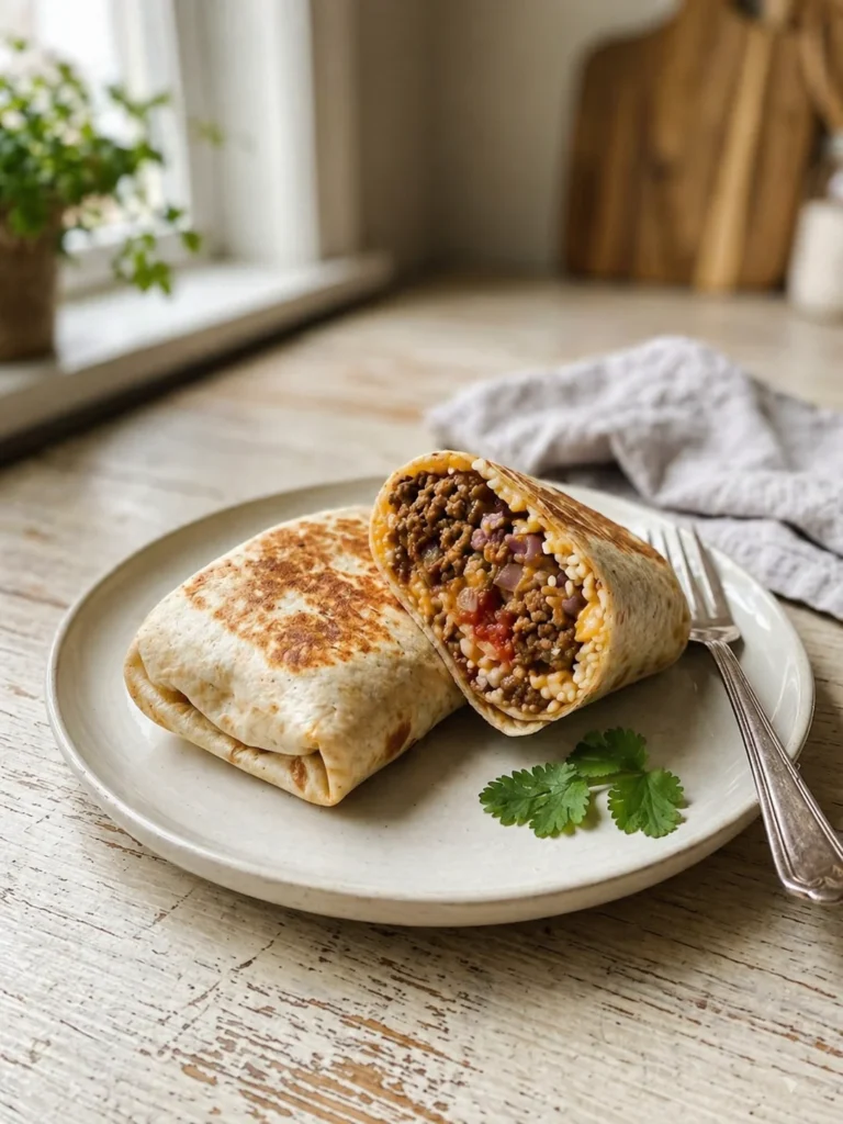 Ground beef and rice freezer burritos with melted cheese