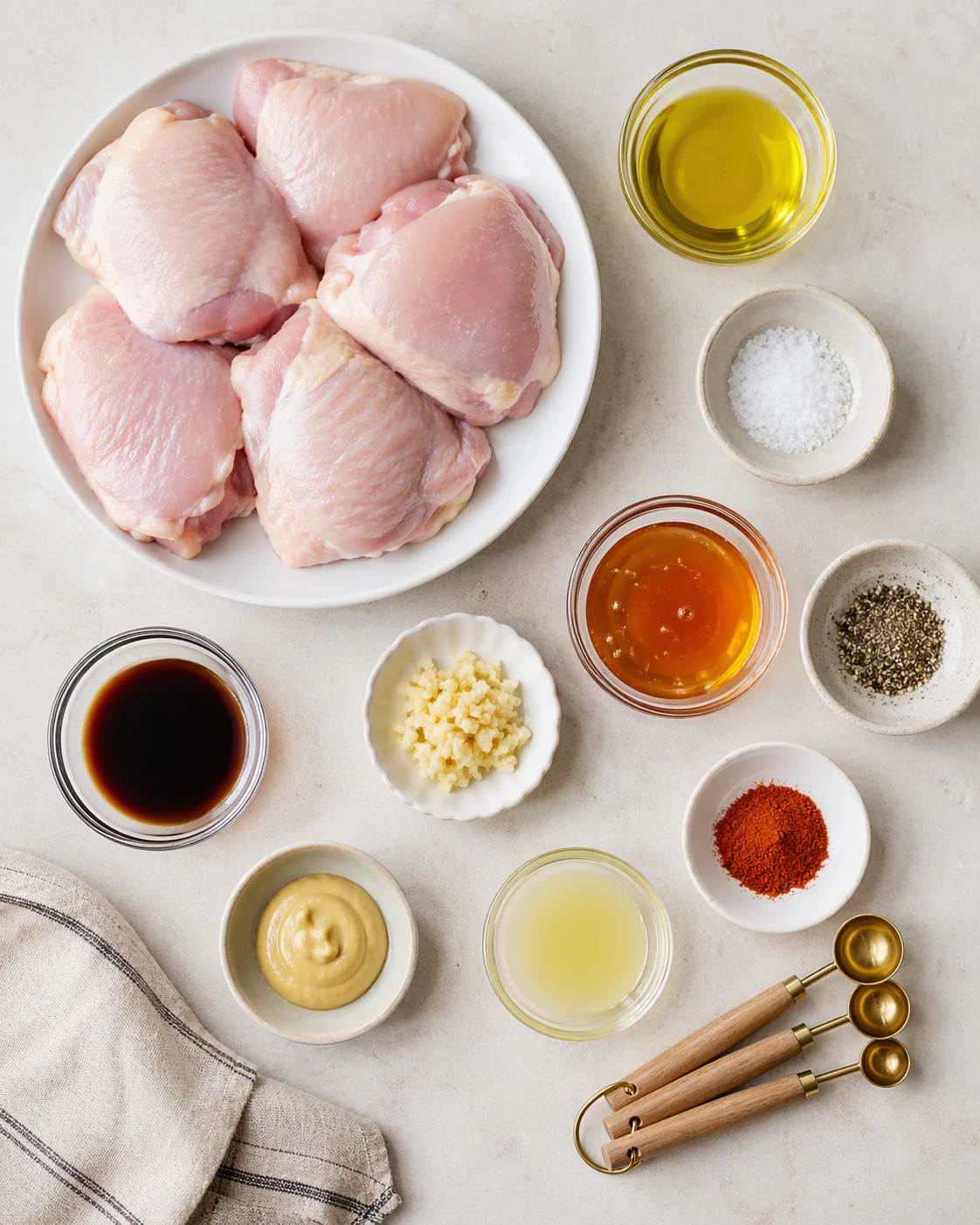 Ingredients for honey garlic chicken thighs laid out