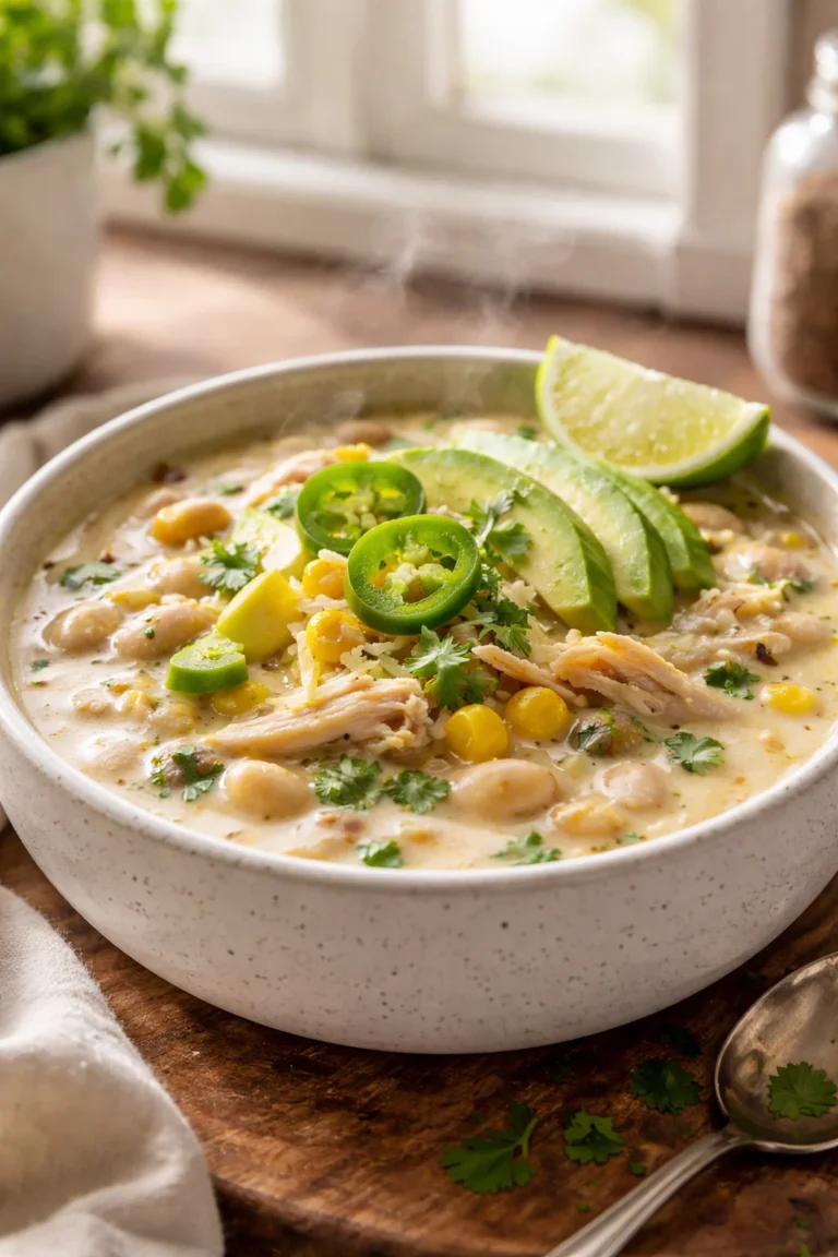 instant pot white chicken chili creamy bowl