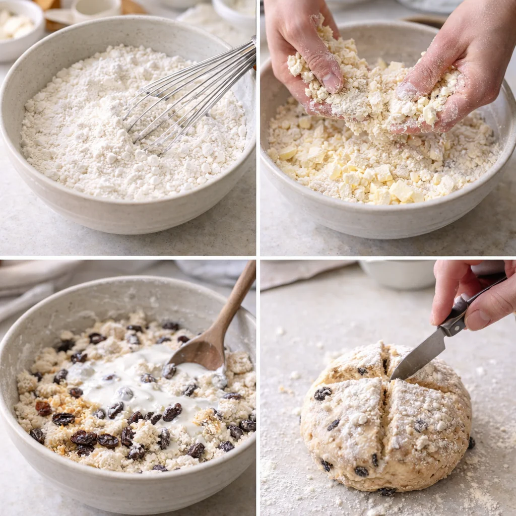 Small round loaf of soda bread on a baking sheet