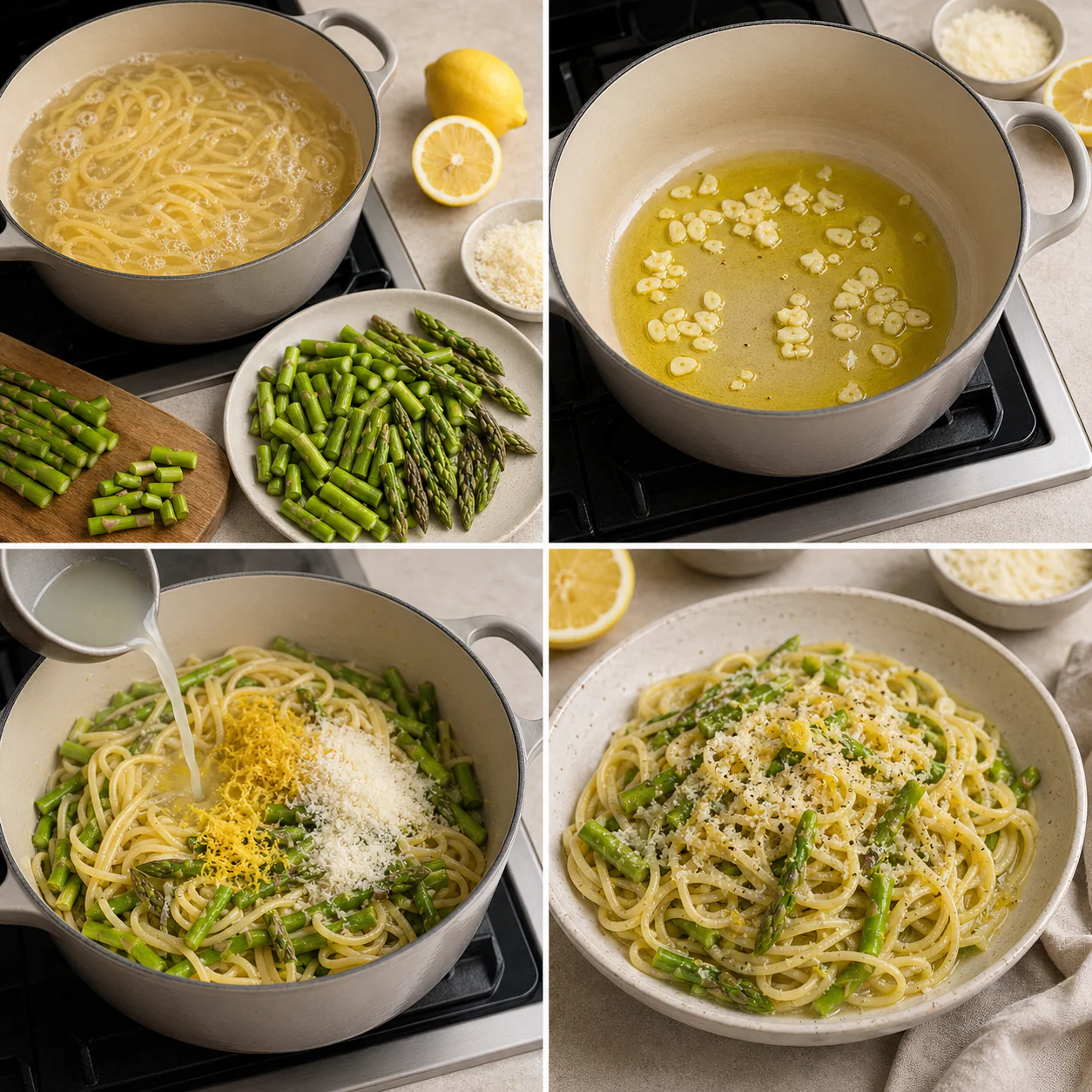 Step-by-step preparation of lemon asparagus pasta with parmesan
