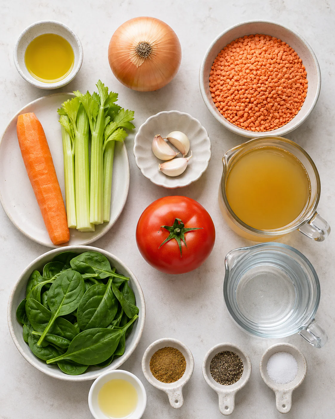 Ingredients for lentil vegetable soup