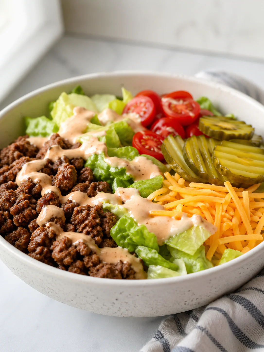 Low carb burger bowl with special sauce