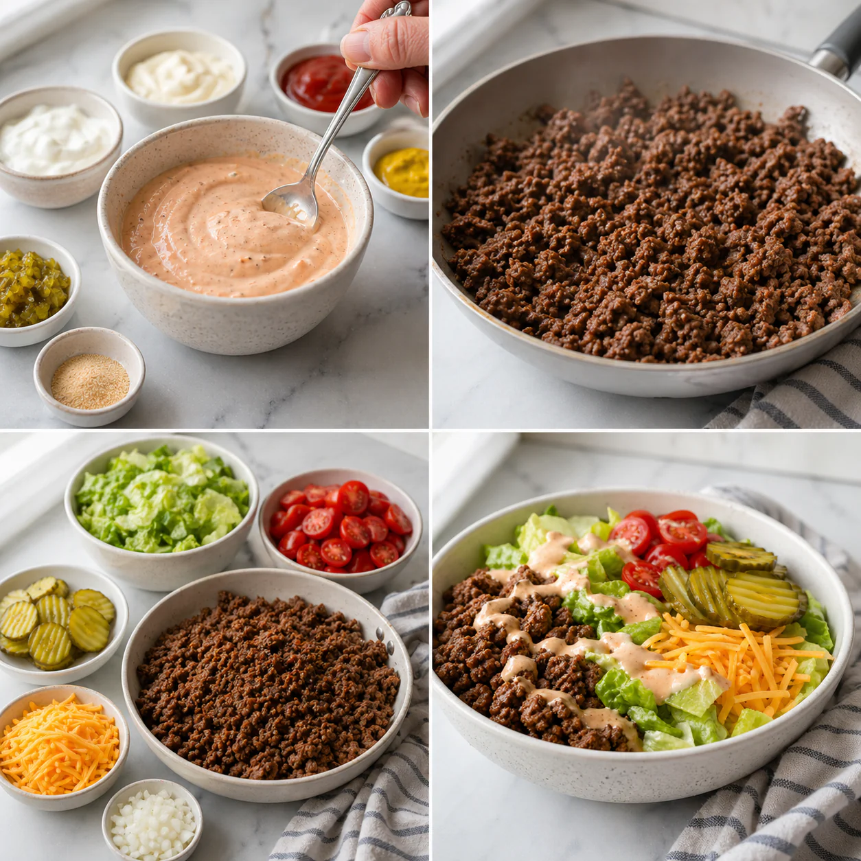 Step by step low carb burger bowl with special sauce