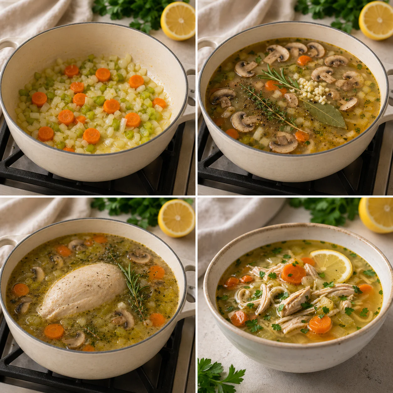 Step-by-step preparation of low-sodium chicken soup