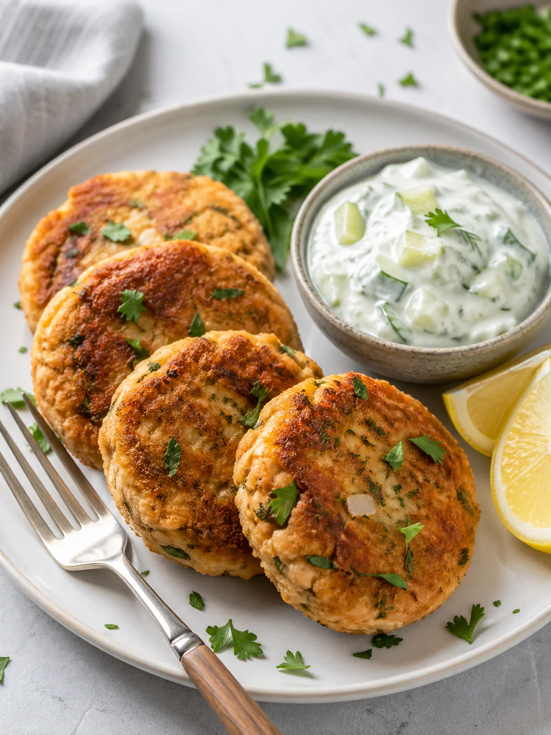 Low-sodium salmon patties on a plate