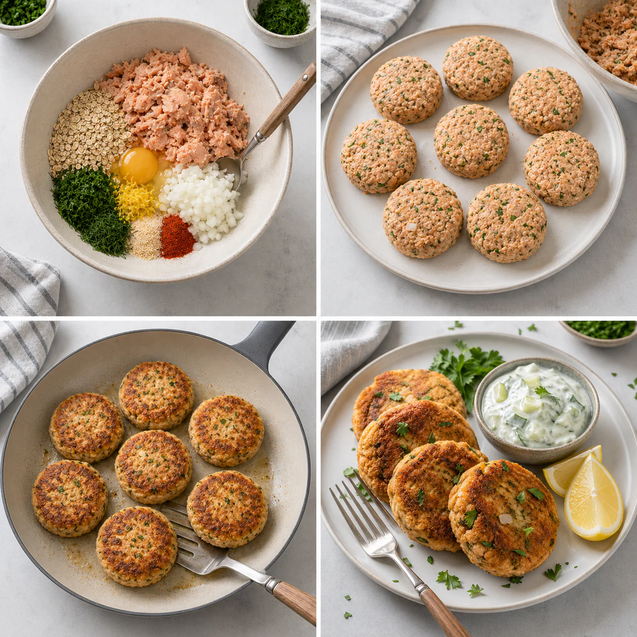 Step-by-step preparation of low-sodium salmon patties