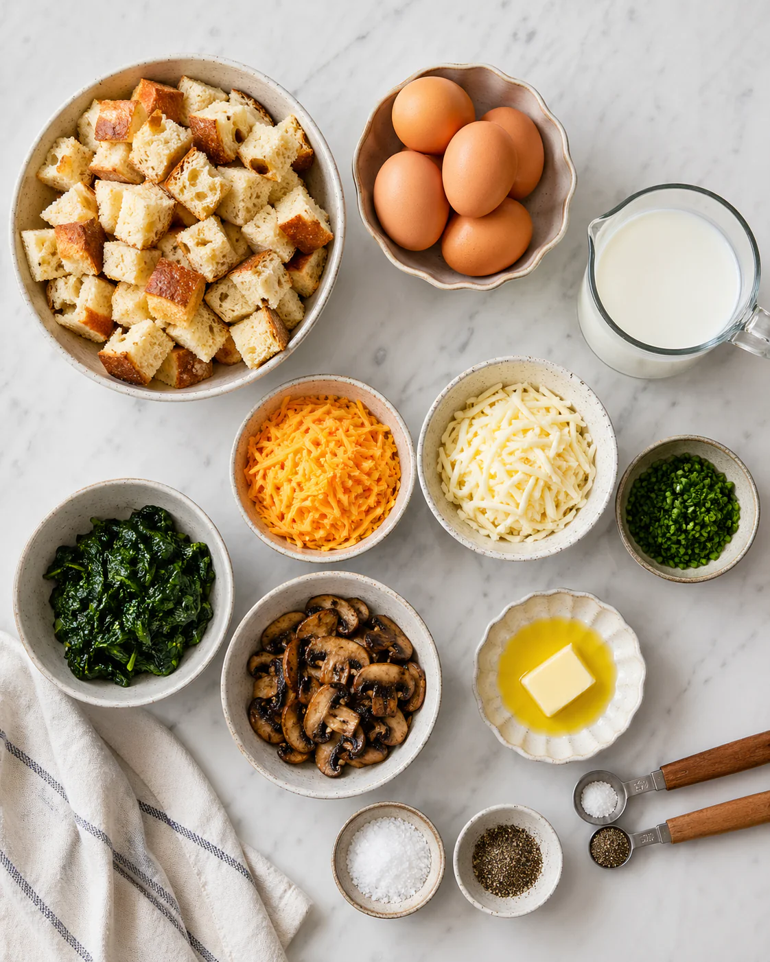 Ingredients for make ahead egg casserole brunch
