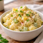 creamy make ahead potato salad with eggs in bowl