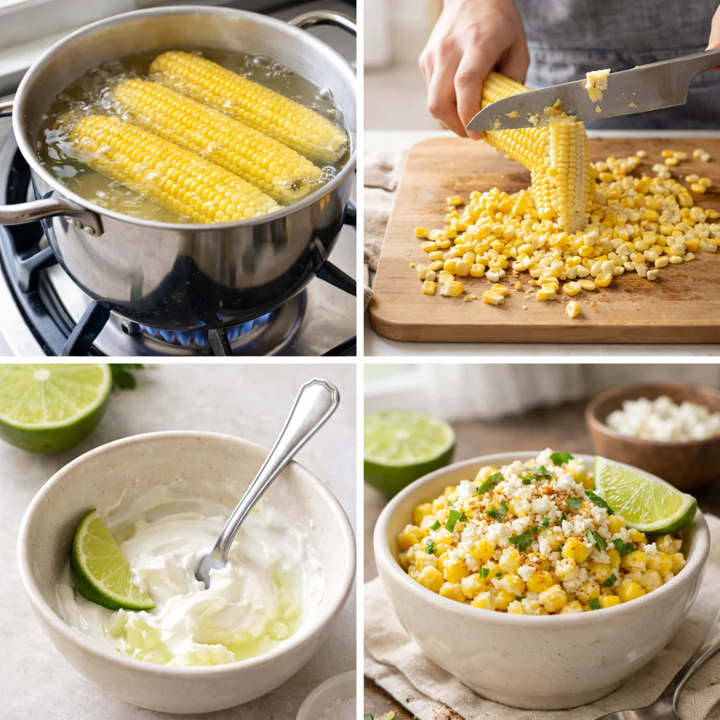 Cooking pan with warm corn kernels being mixed