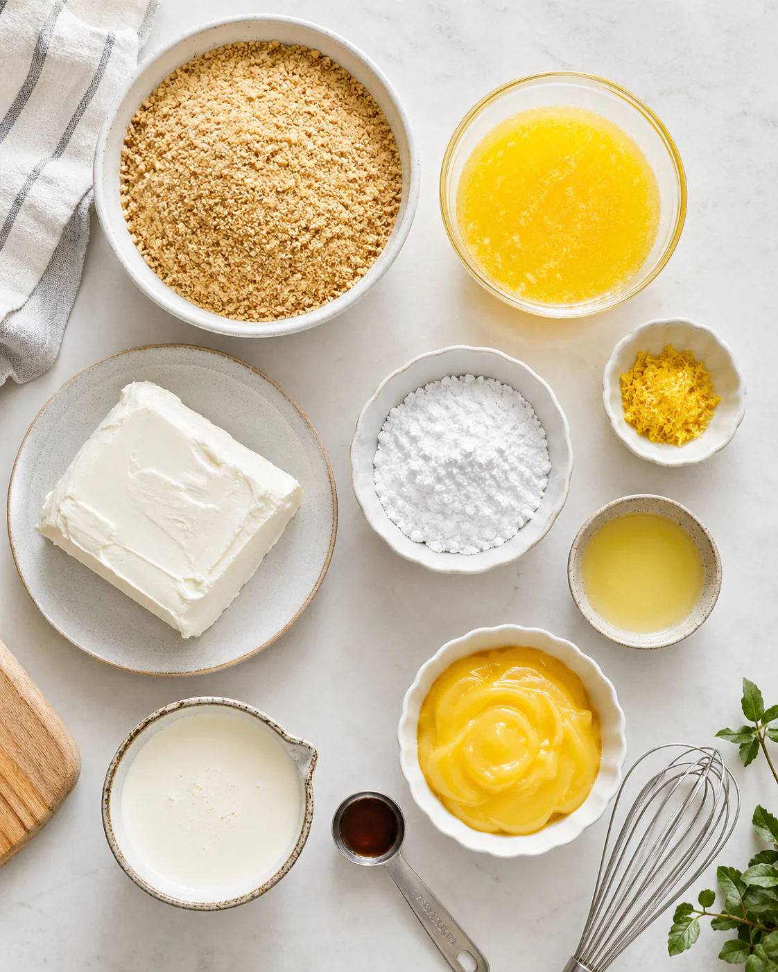 Ingredients for no-bake lemon cheesecake bars