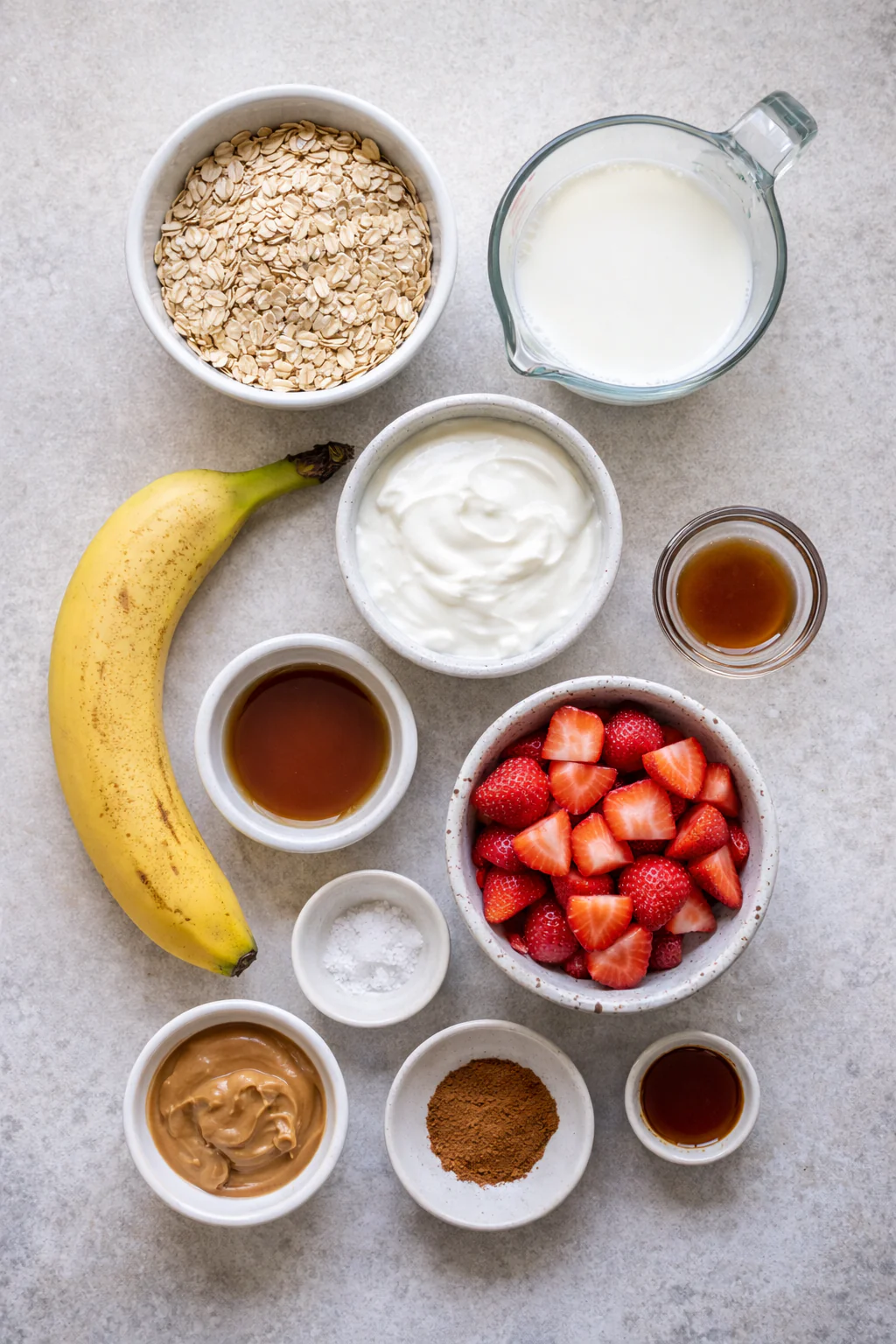 Ingredients laid out for overnight oats without chia