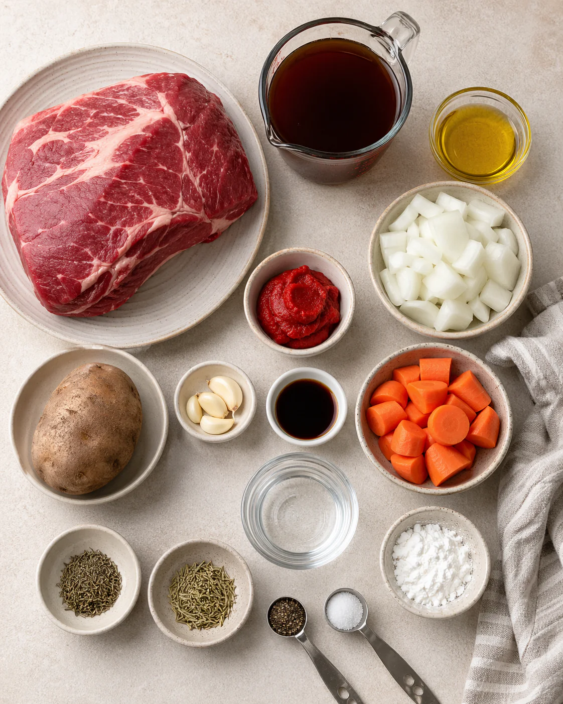Ingredients laid out for slow cooker beef chuck roast