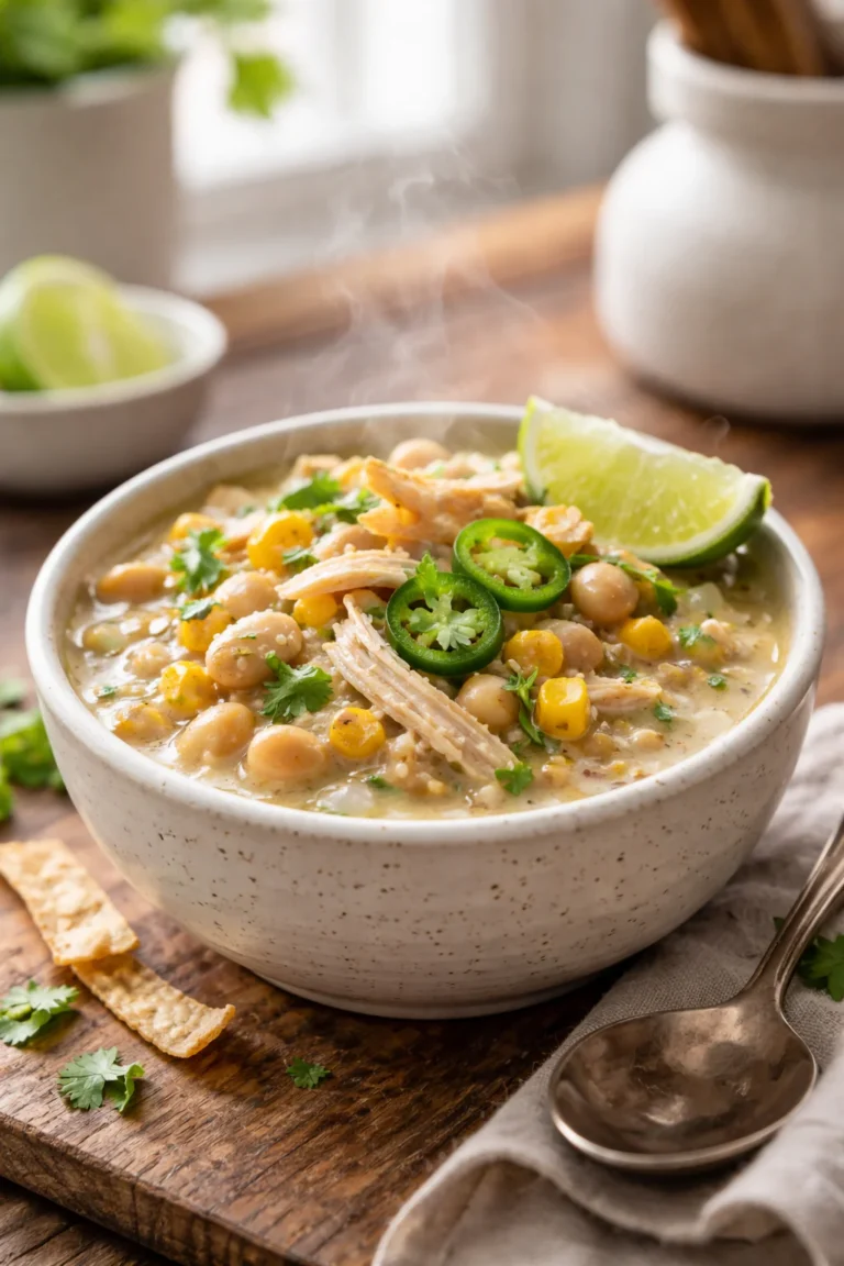 slow cooker white chicken chili bowl creamy chicken beans corn