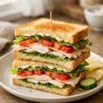 turkey club sandwich layers toasted bread turkey lettuce tomato