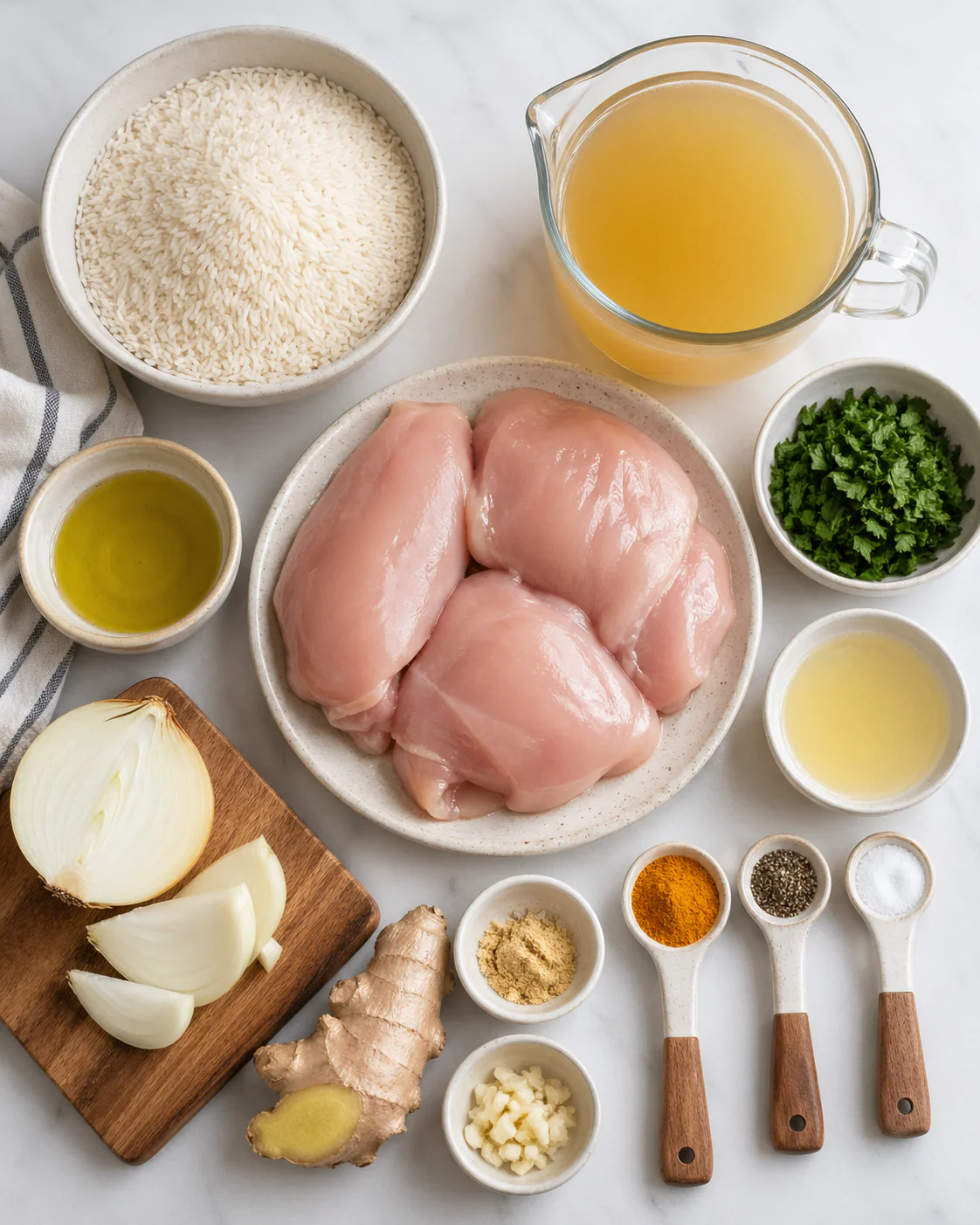 Ingredients for turmeric chicken and rice
