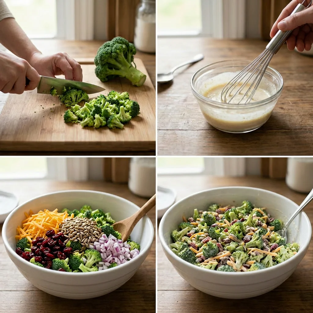 Step by step broccoli salad without bacon preparation