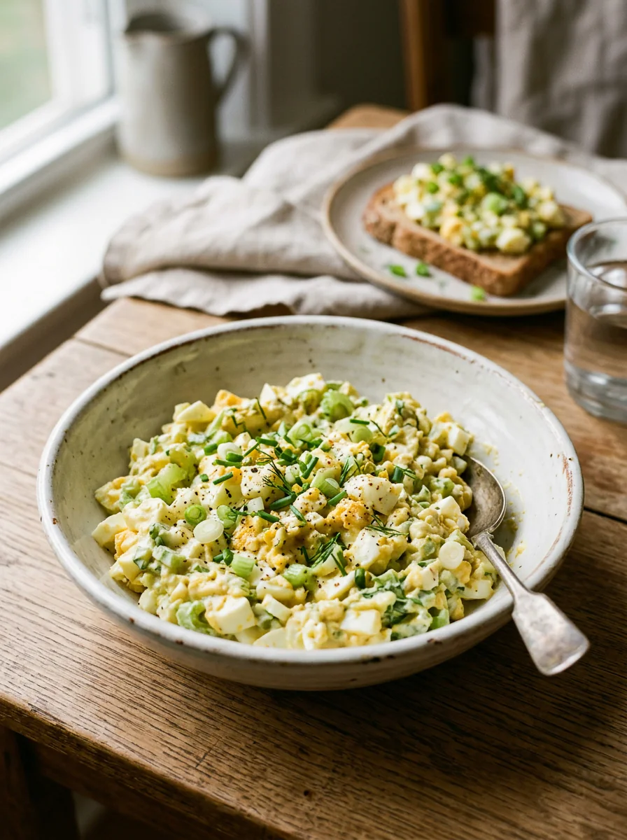 Classic egg salad served as a simple lunch