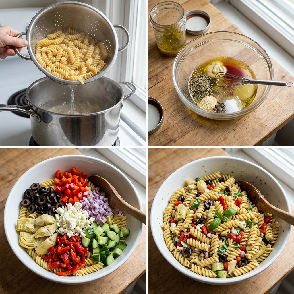 Step-by-step preparation of Italian pasta salad