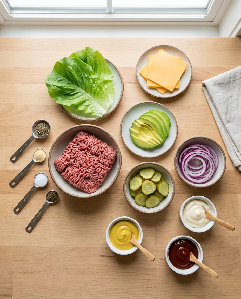 Ingredients for an easy low carb burger