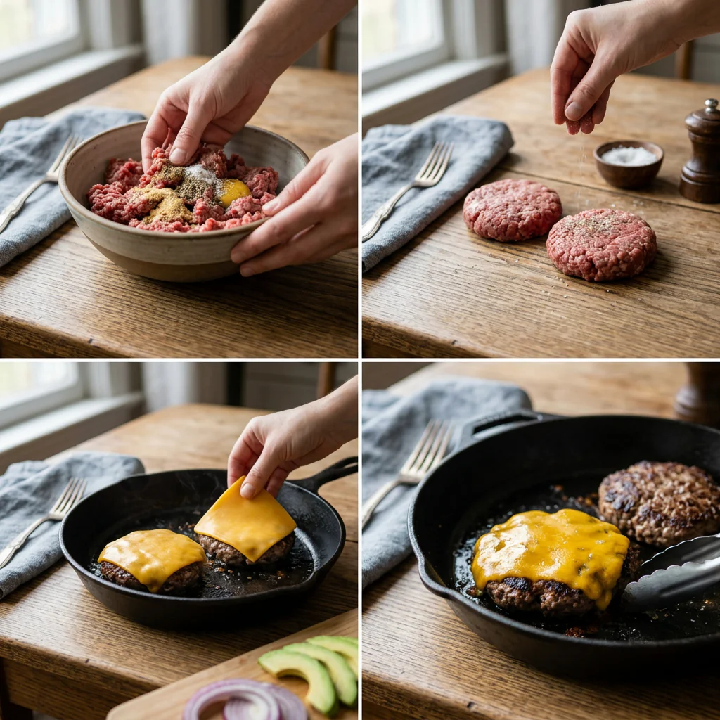 Step by step cooking process for a low carb burger