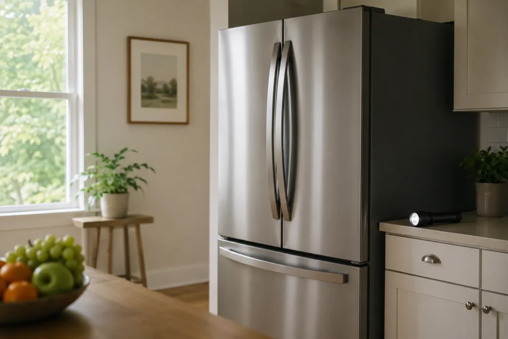Closed refrigerator during a power outage to keep food cold longer