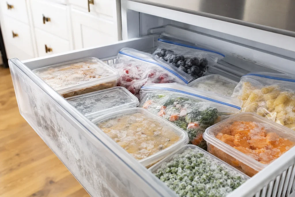 How Long Does Food Last in the Fridge Without Power? 4 Frozen food with ice crystals after a power outage