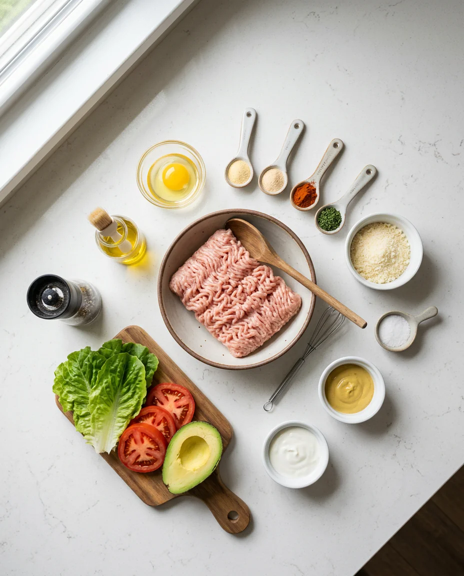 Ingredients for keto chicken burger recipe
