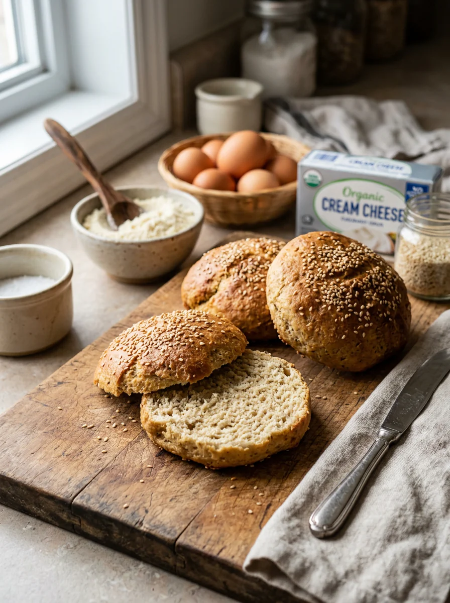 Low carb hamburger buns on a plate
