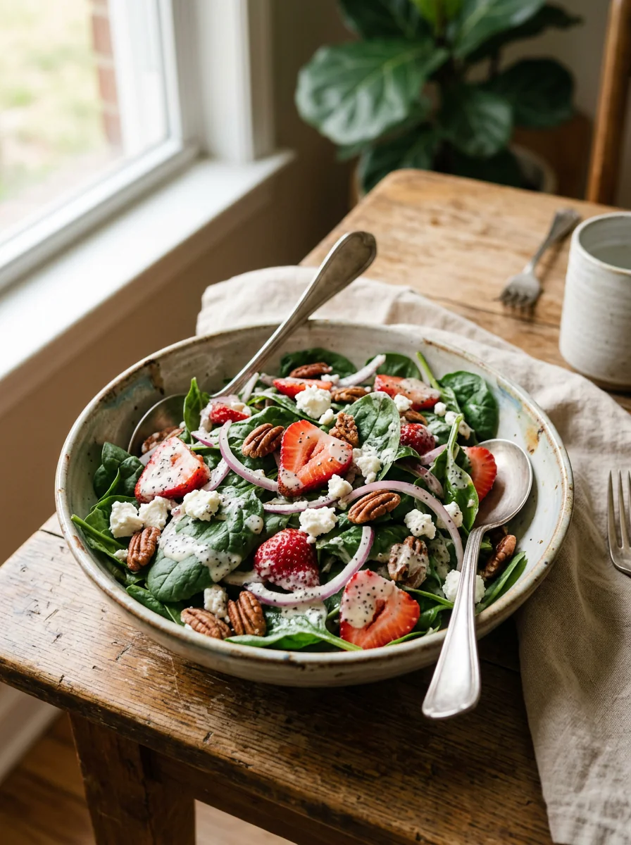 Strawberry spinach salad with poppy seed dressing