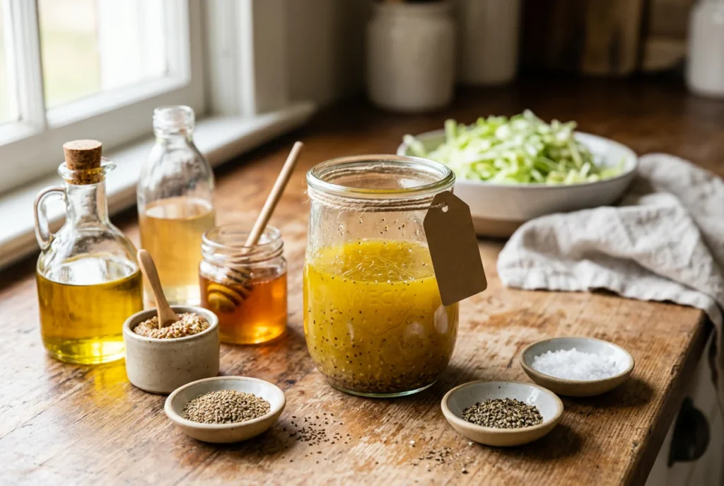Homemade Coleslaw Dressing (Creamy or Vinegar Based, Ready in 5 Minutes) 4 Vinegar coleslaw dressing with no mayo in a glass jar