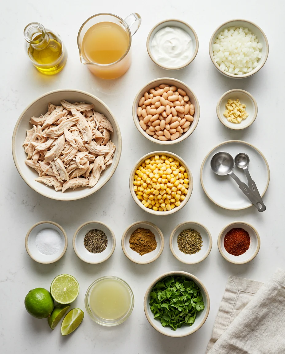 Ingredients for white chicken chili bowls